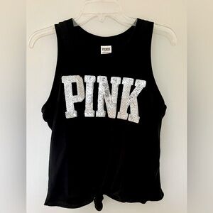 PINK Victoria's Secret Black and Silver Sequin Tie Tank XS